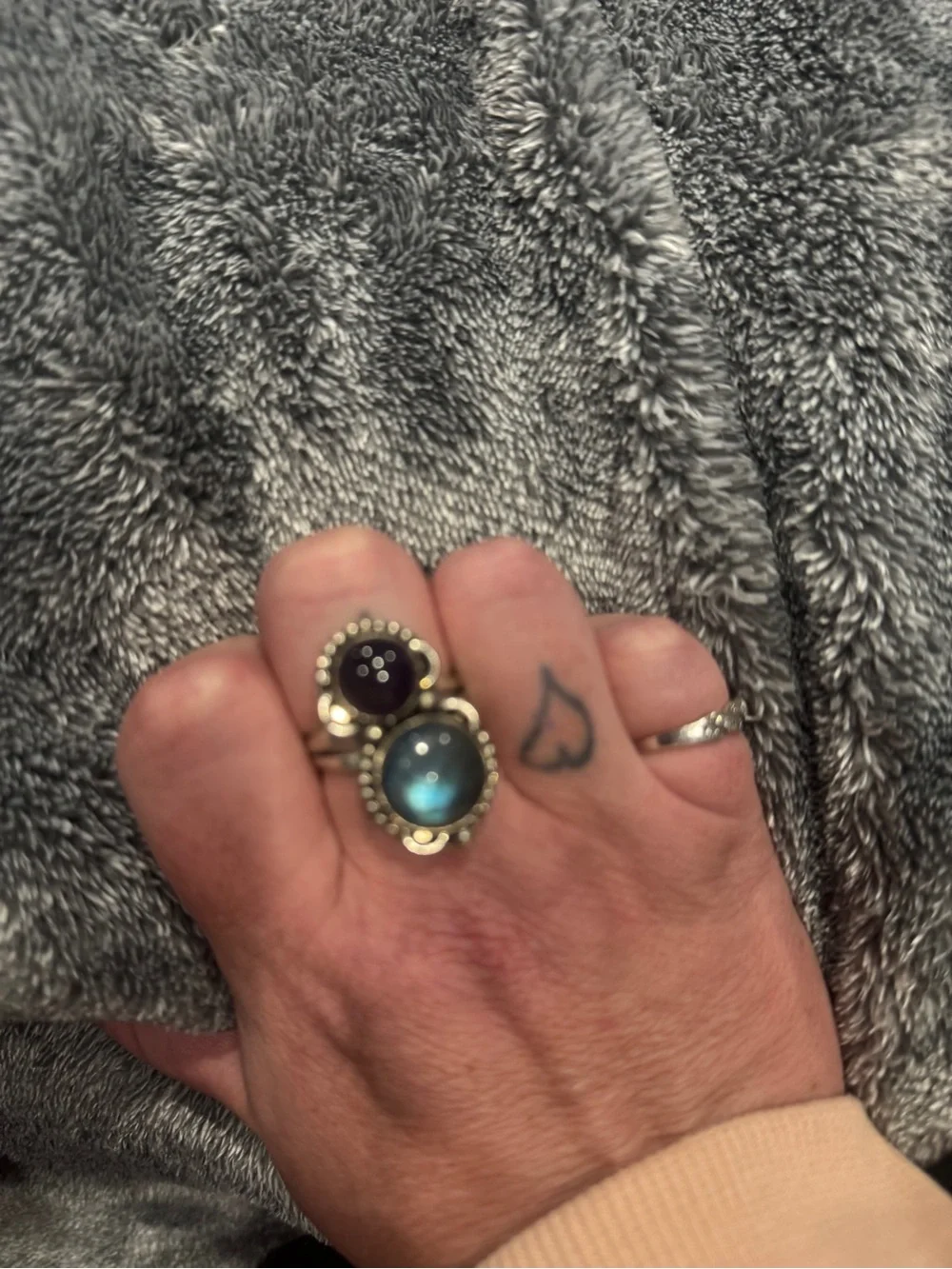 Source Unknown Sterling Silver Double Gemstone Ring - Blue & Purple